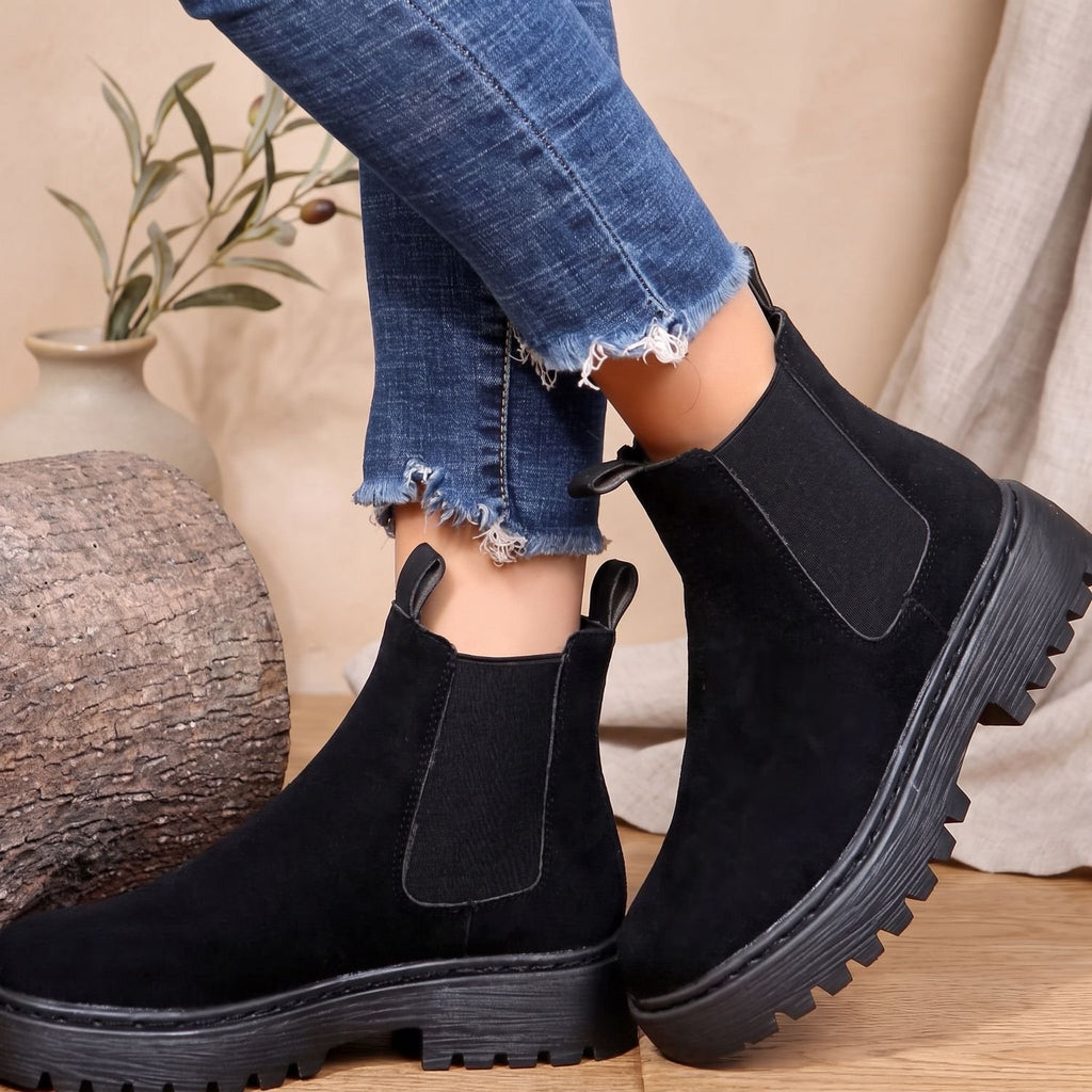 Women's Suede-Effect Platform Chelsea Slip-On Ankle Boots