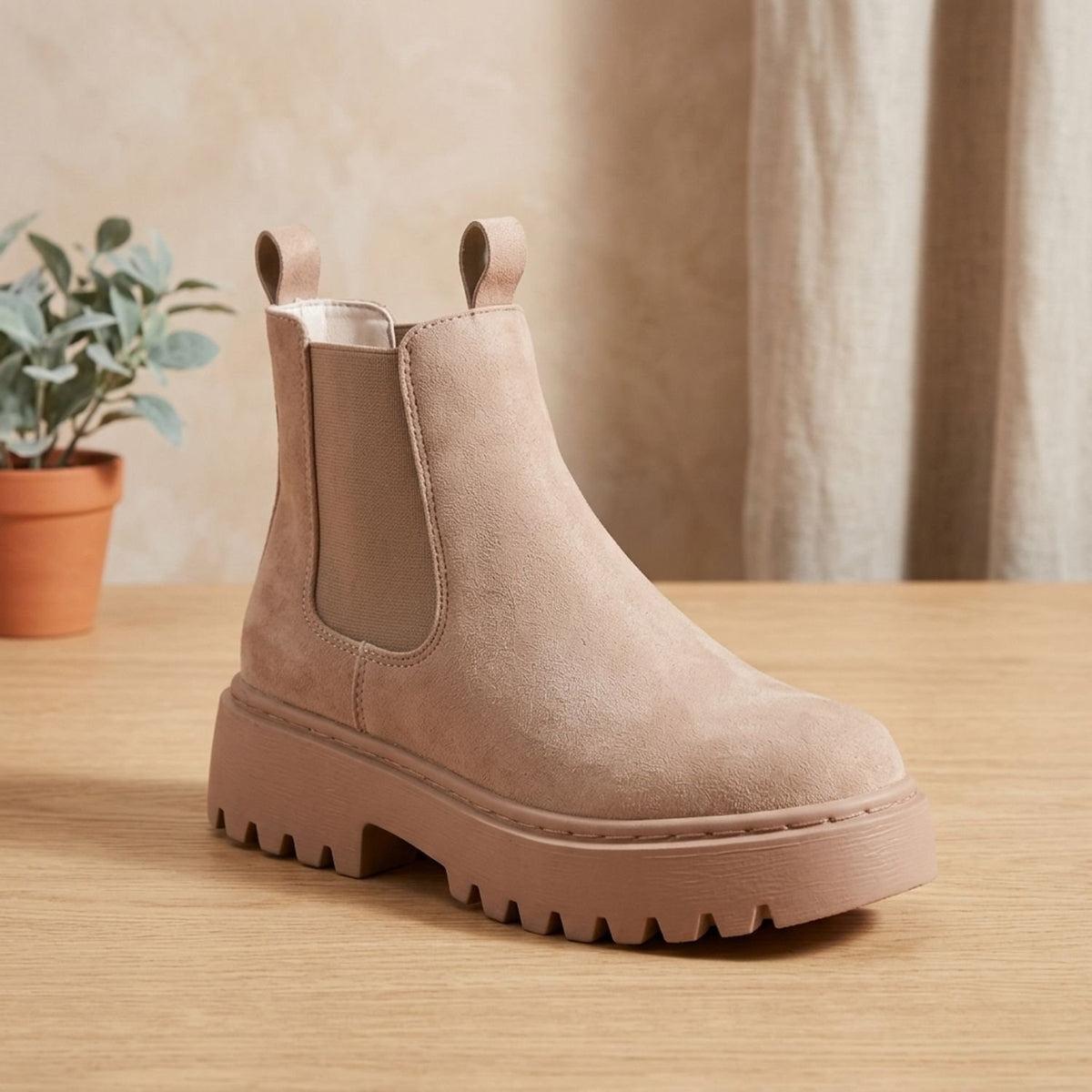 Women's Suede-Effect Platform Chelsea Slip-On Ankle Boots