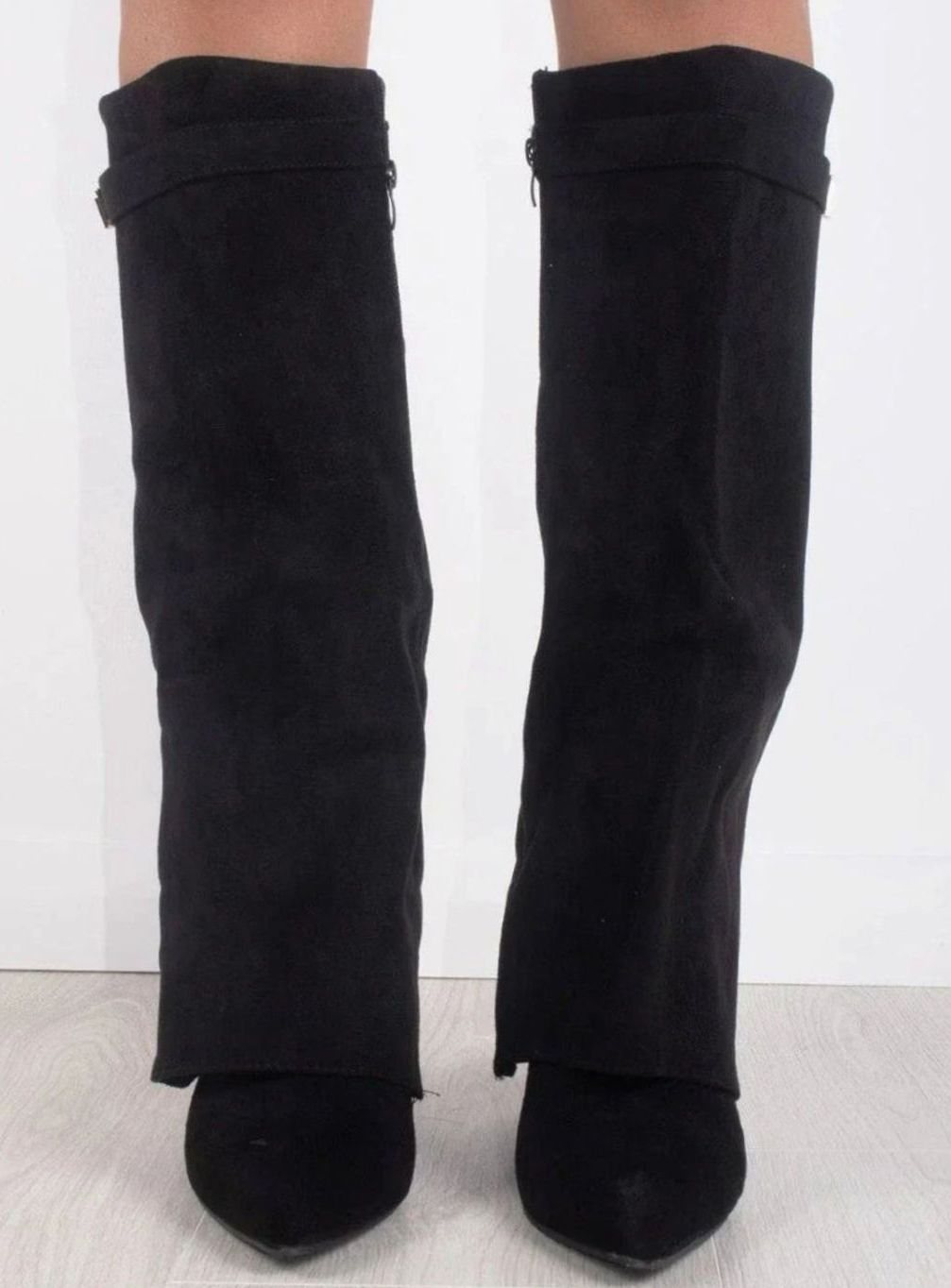 Women's Suede Fold-Over Knee-High Boots Gold Clasp