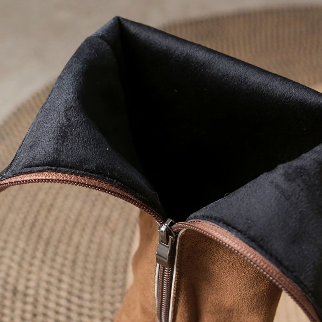 Women's Suede-Look Block-Heel Gold-Button Knee High Boots