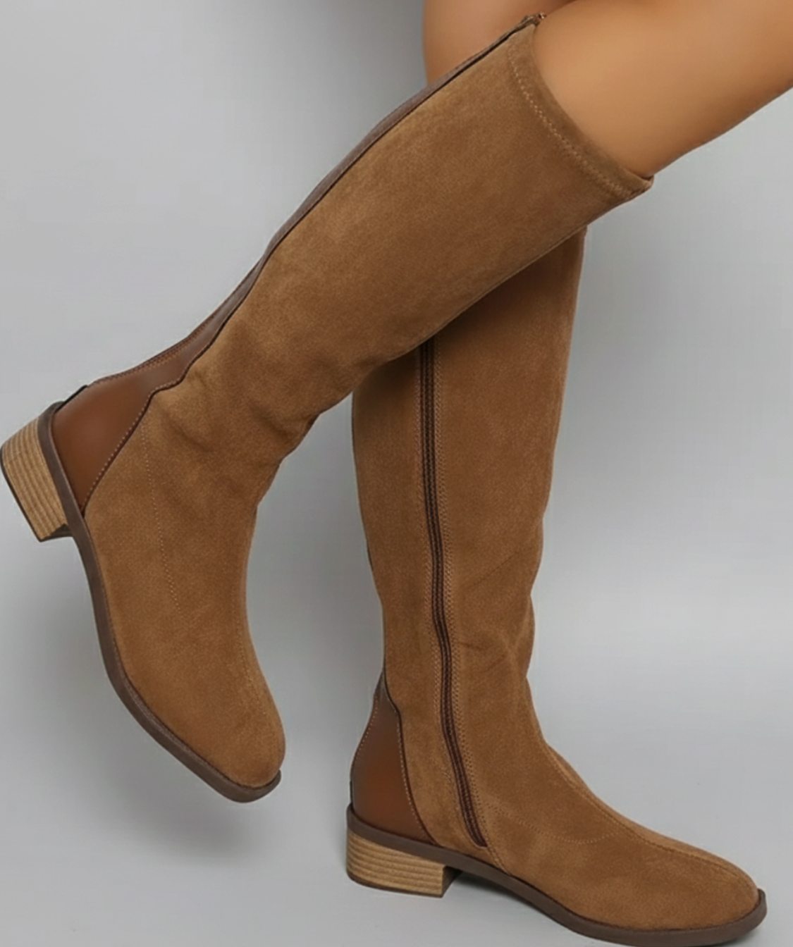 Women's Suede Look Block Heel Knee High Boots - Light Brown