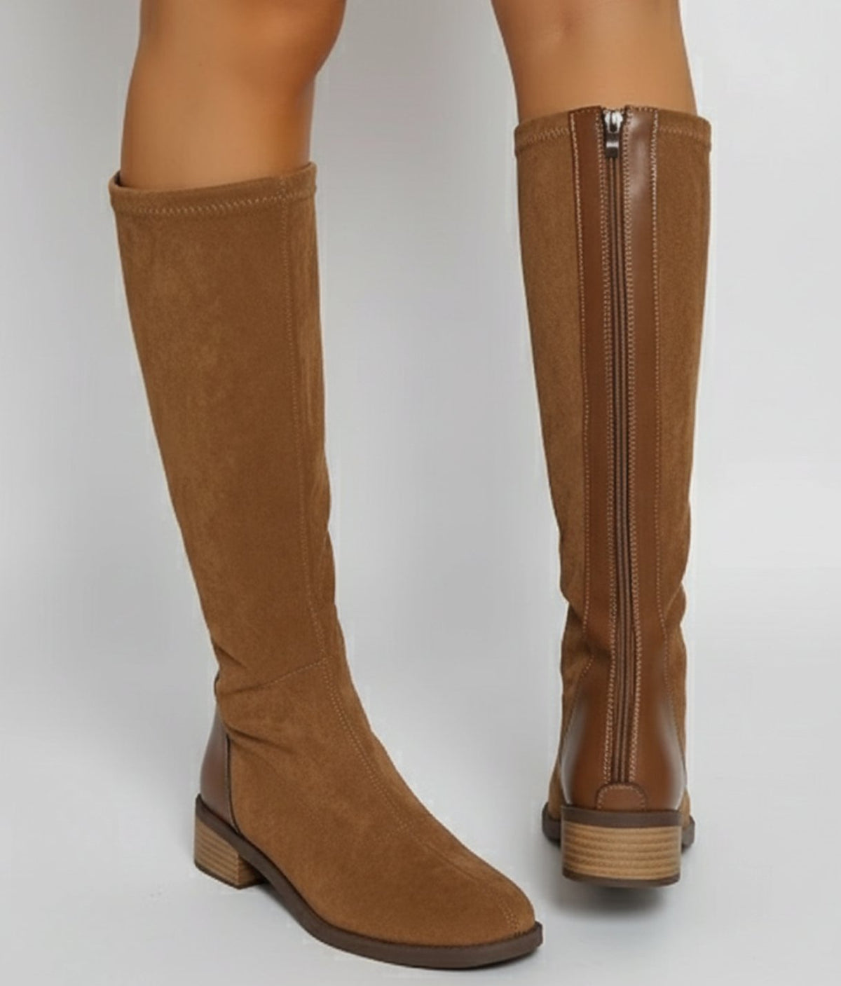 Women's Suede Look Block Heel Knee High Boots