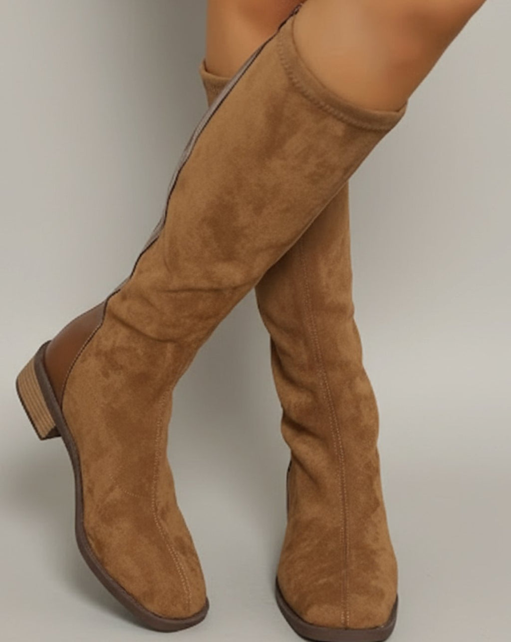 Women's Suede Look Block Heel Knee High Boots