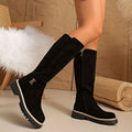 Women's Suede-Look Block Heel Knee High Boots Side Zip - Black