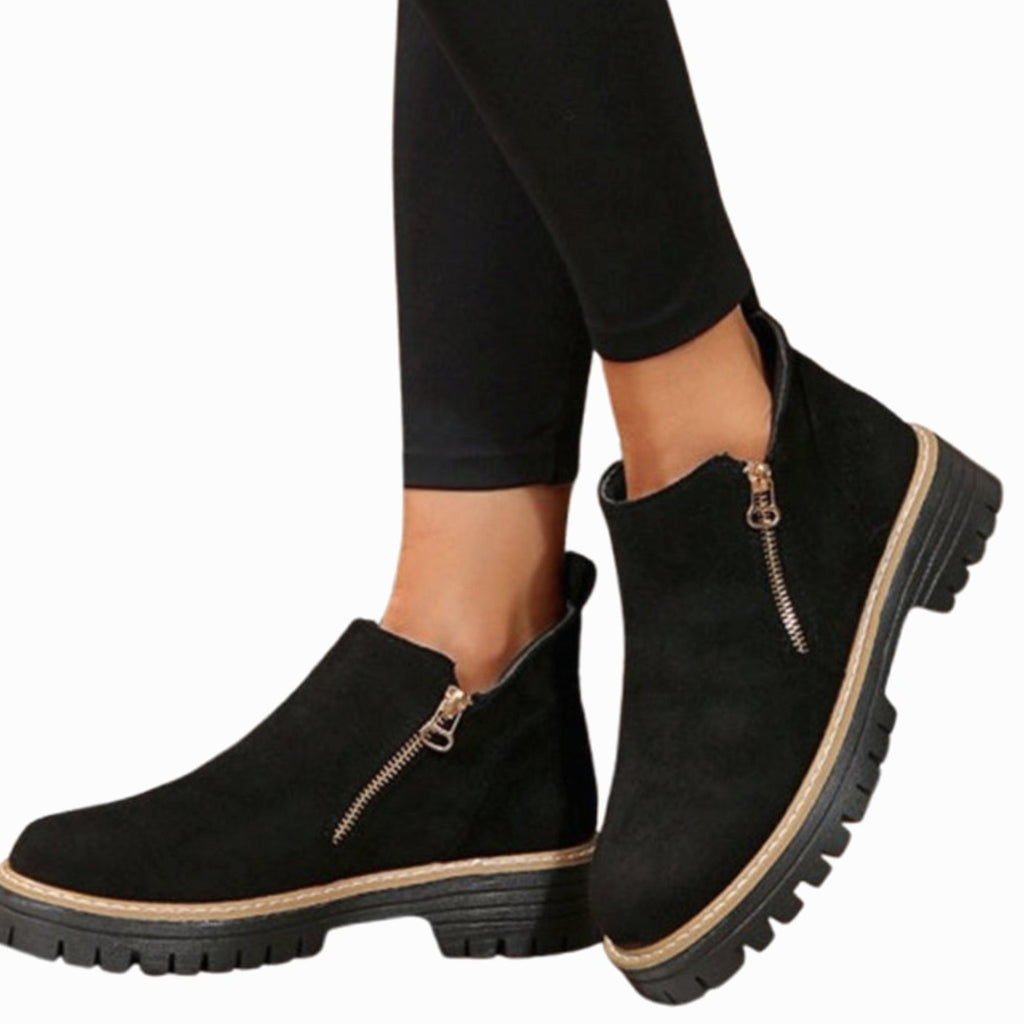 Women's Suede-Look Platform Ankle Boots Side Zipper Chunky Sole