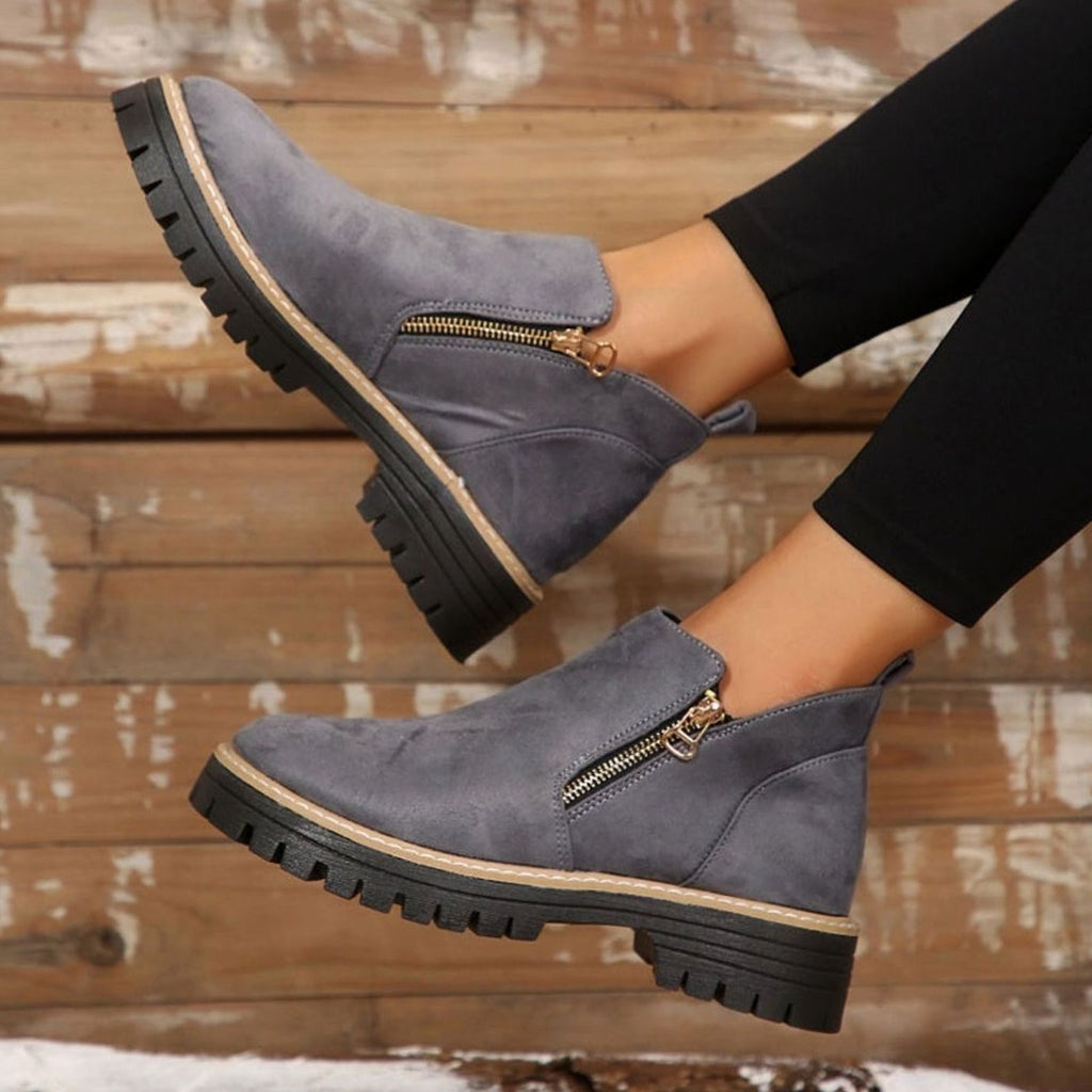 Women's Suede-Look Platform Ankle Boots Side Zipper Chunky Sole