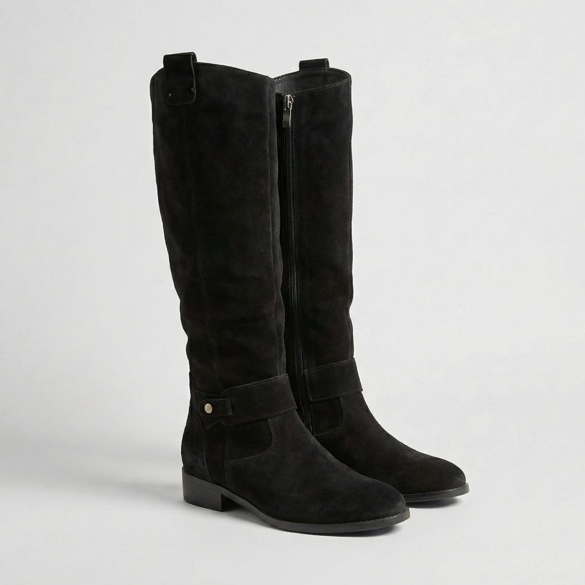 Women's Suede-Look Slouch Knee High Boots Low Heel - Black