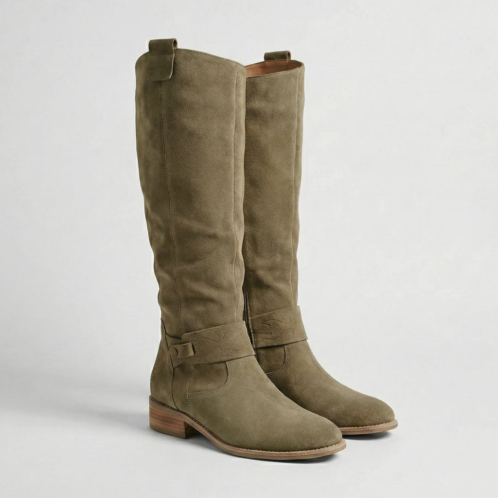 Women's Suede-Look Slouch Knee High Boots Low Heel - Green