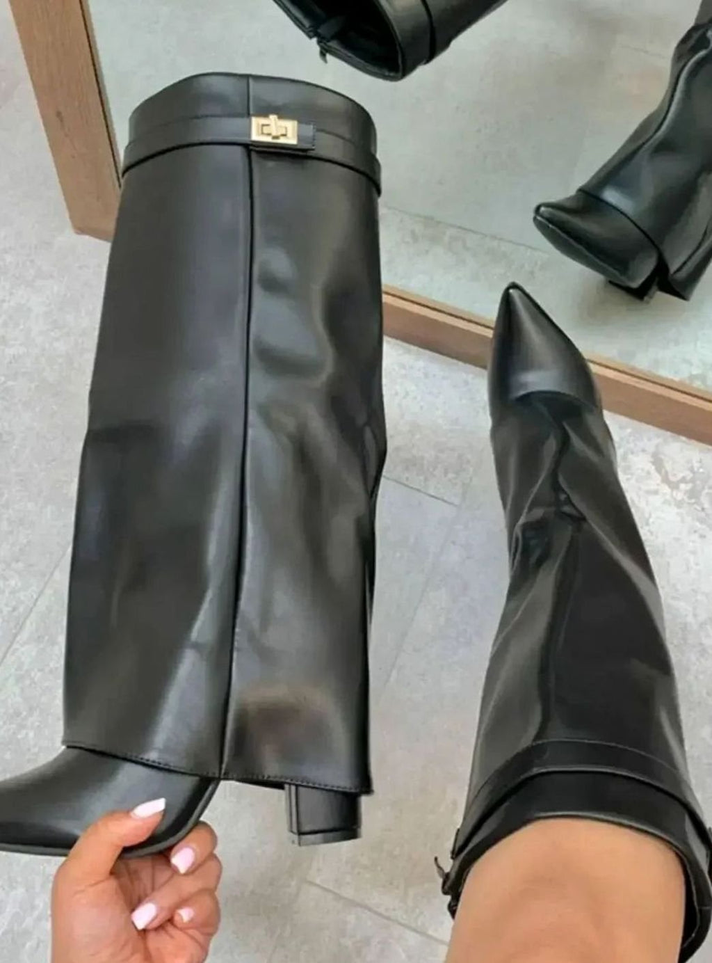 Women's Suede Over-the-Knee Foldover Buckle Boots