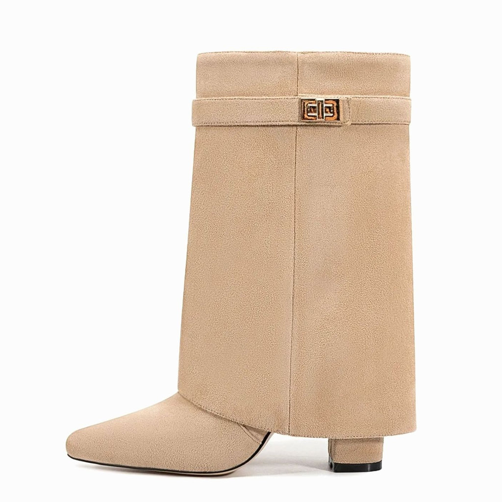 Women's Suede Over-the-Knee Foldover Buckle Boots