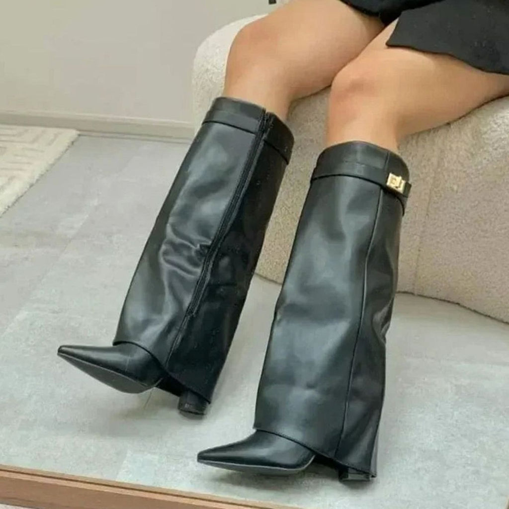 Women's Suede Over-the-Knee Foldover Buckle Boots