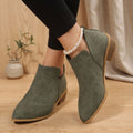 Women's Suede Pointed-Toe Low Block Heel Ankle Booties - Green