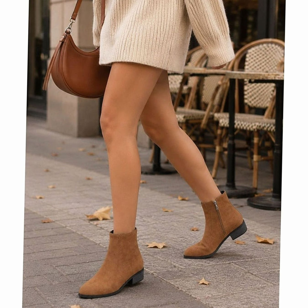 Women's Suede Side-Zip Block Heel Ankle Boots