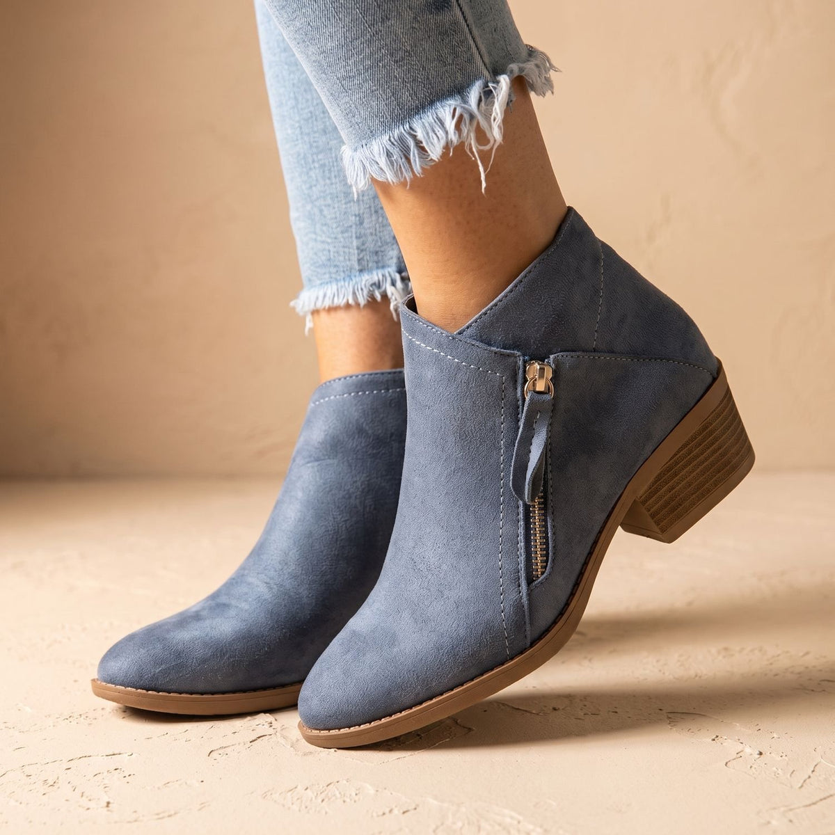 Women's Suede Side-Zip Block-Heel Ankle Boots - Blue
