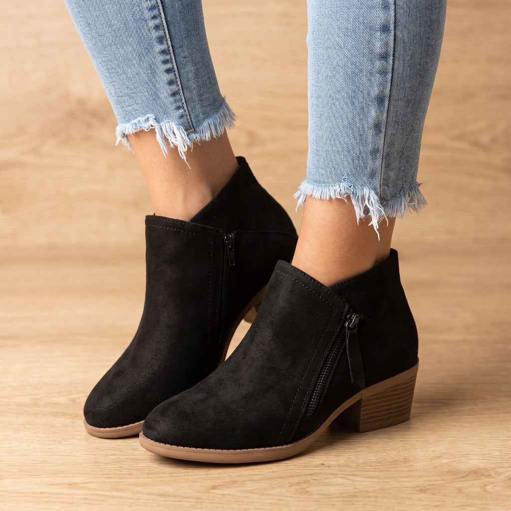 Women's Suede Side-Zip Block-Heel Ankle Boots