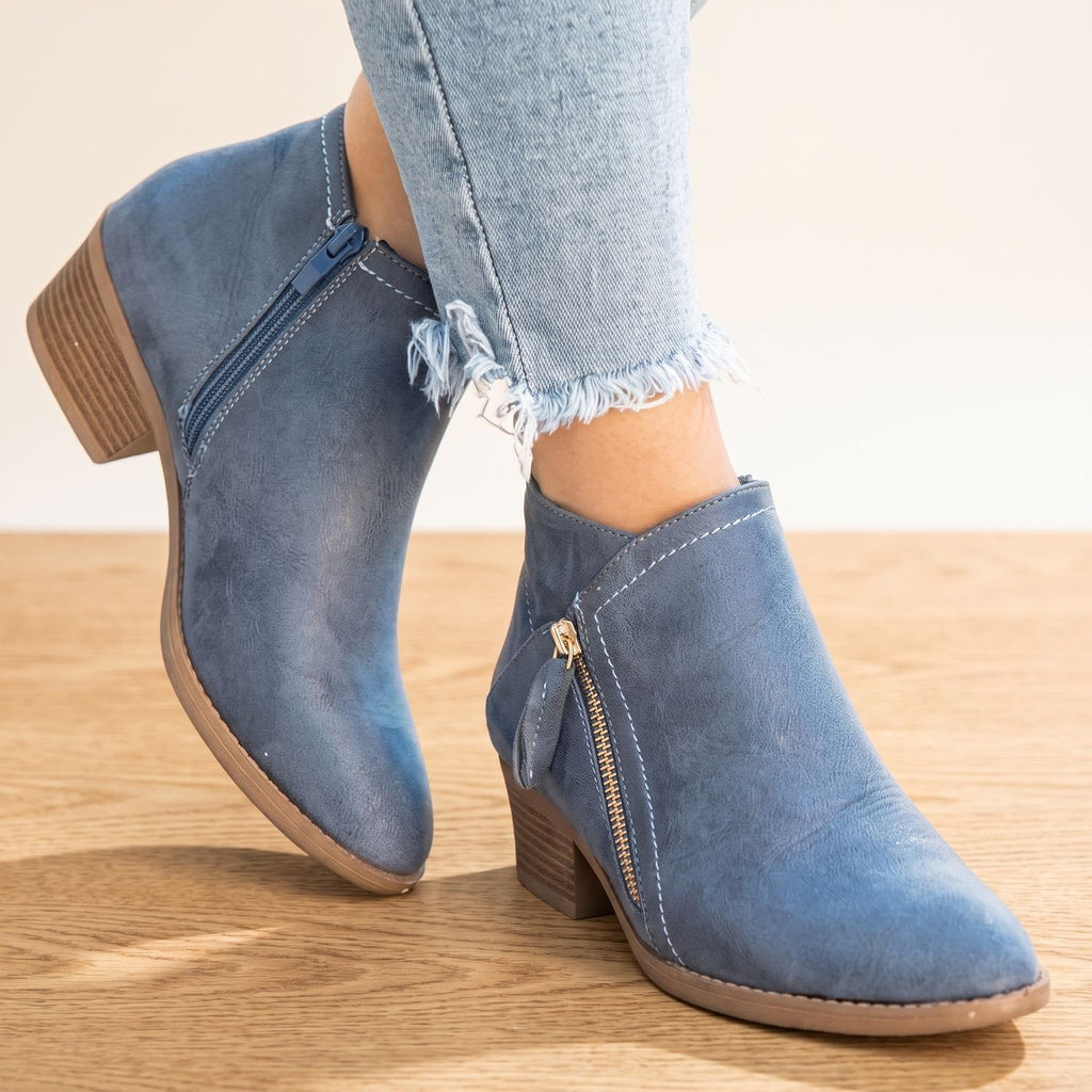 Women's Suede Side-Zip Block-Heel Ankle Boots