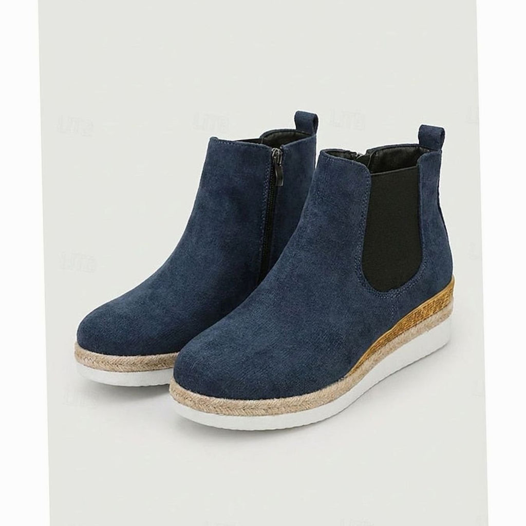 Women's Suede Wedge Chelsea Ankle Boots Side Zipper - Blue