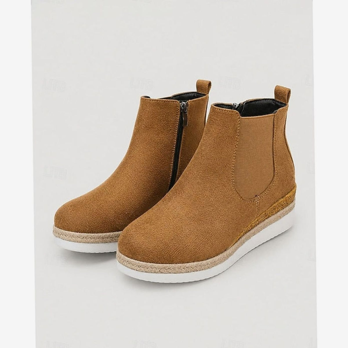 Women's Suede Wedge Chelsea Ankle Boots Side Zipper - Brown