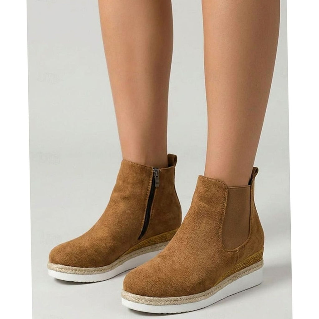 Women's Suede Wedge Chelsea Ankle Boots Side Zipper