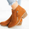 Women's Suede Zip-Up Block Heel Ankle Boots - Khaki
