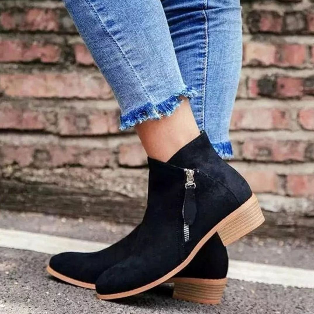 Women's Suede Zip-Up Block Heel Ankle Boots