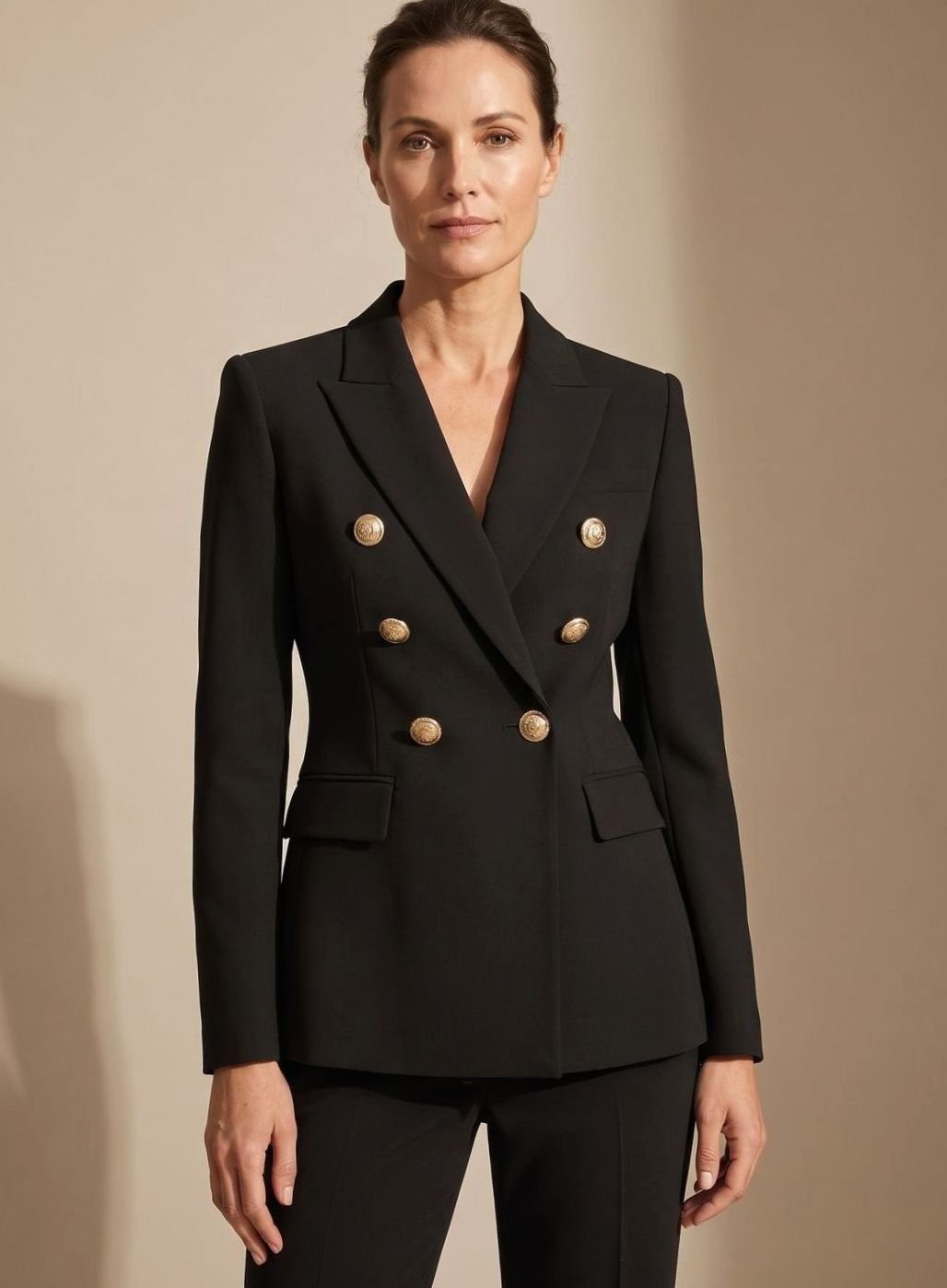 Women's Tailored Double-Breasted Gold-Button Blazer