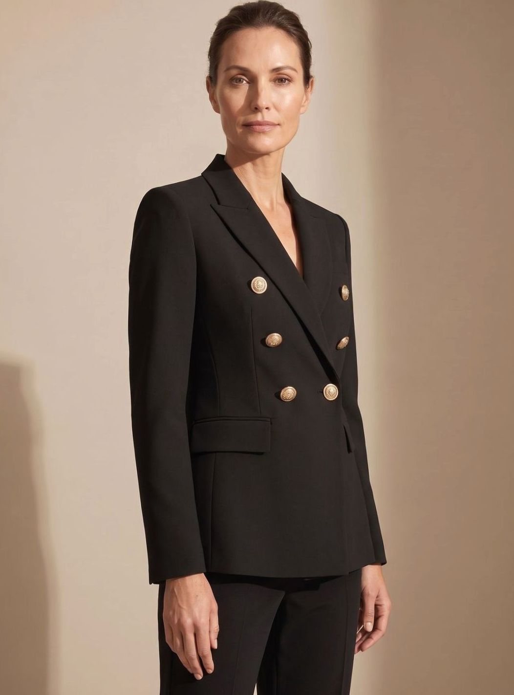 Women's Tailored Double-Breasted Gold-Button Blazer