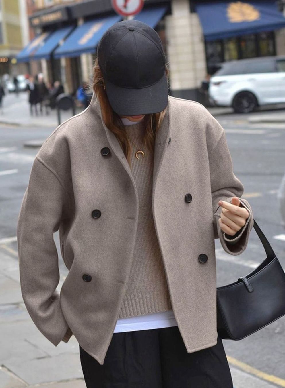Women's Tailored Double-Breasted Oversized Wool-Blend Coat