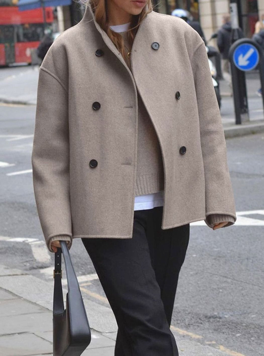 Women's Tailored Double-Breasted Oversized Wool-Blend Coat
