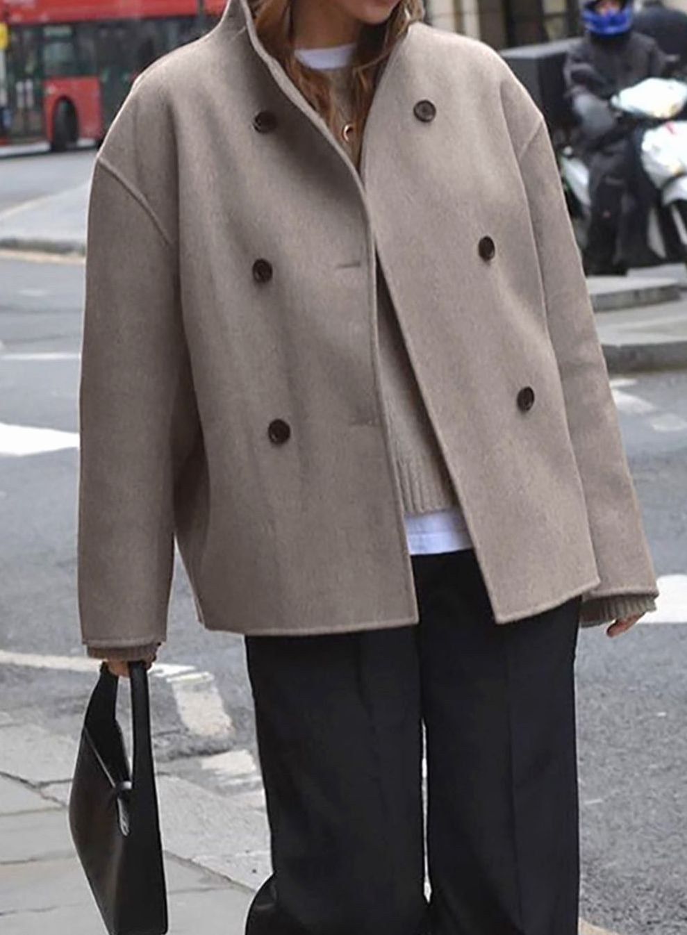 Women's Tailored Double-Breasted Oversized Wool-Blend Coat