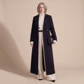 Women's Tailored Long Wool Overcoat Double-Breasted Maxi - Black