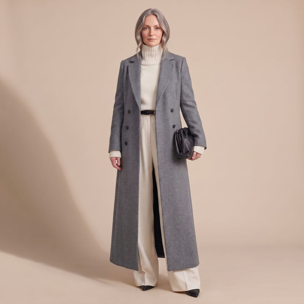 Women's Tailored Long Wool Overcoat Double-Breasted Maxi