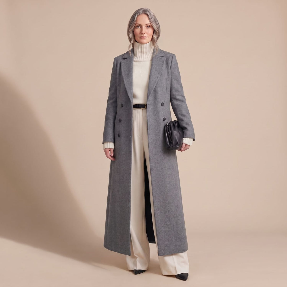 Women's Tailored Long Wool Overcoat Double-Breasted Maxi