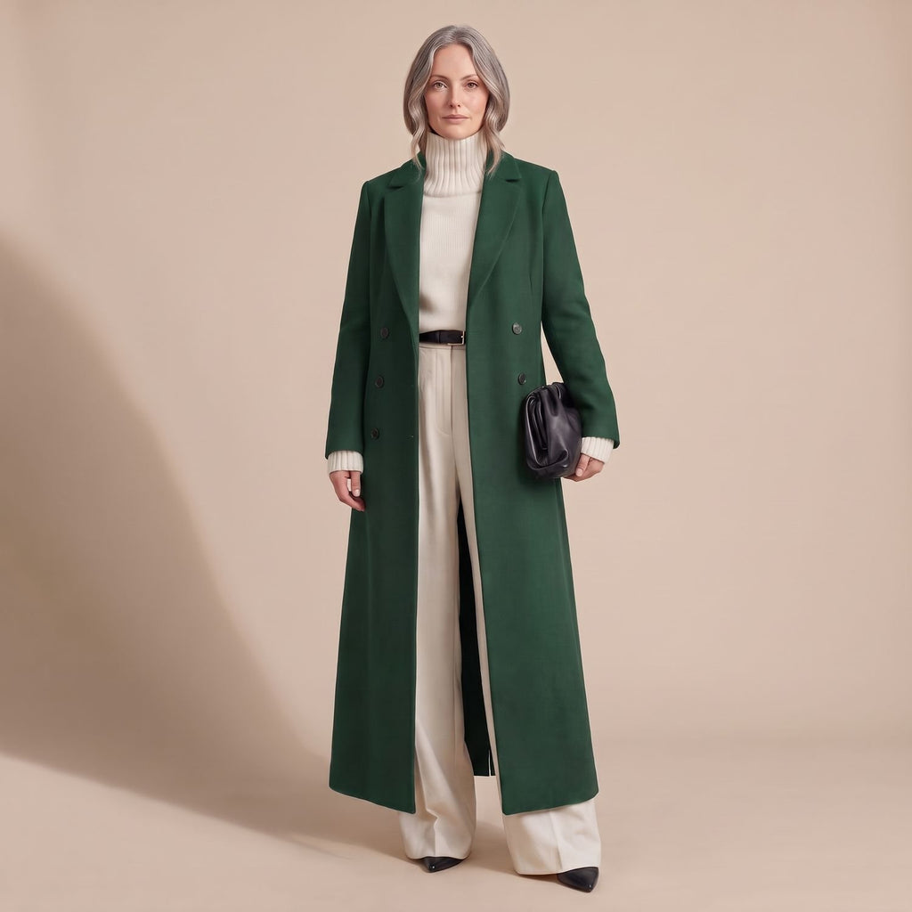 Women's Tailored Long Wool Overcoat Double-Breasted Maxi