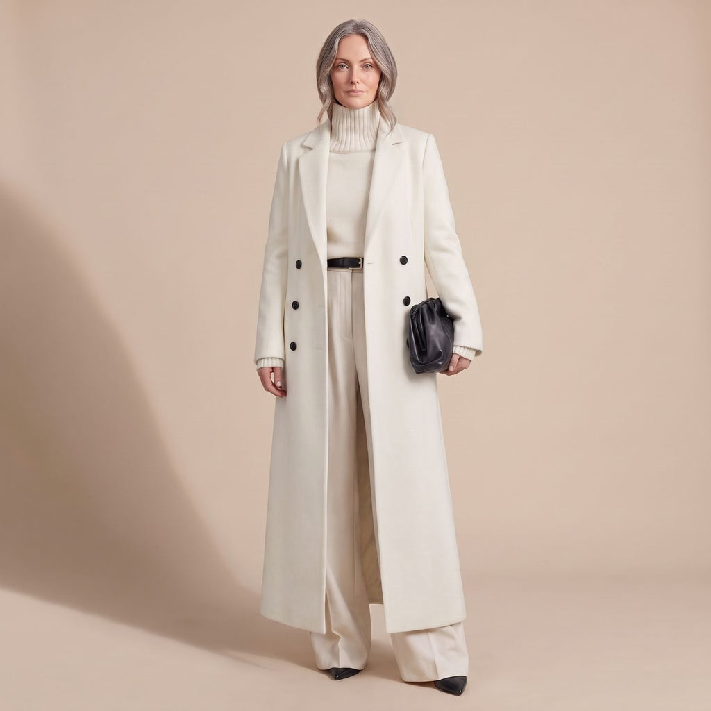 Women's Tailored Long Wool Overcoat Double-Breasted Maxi