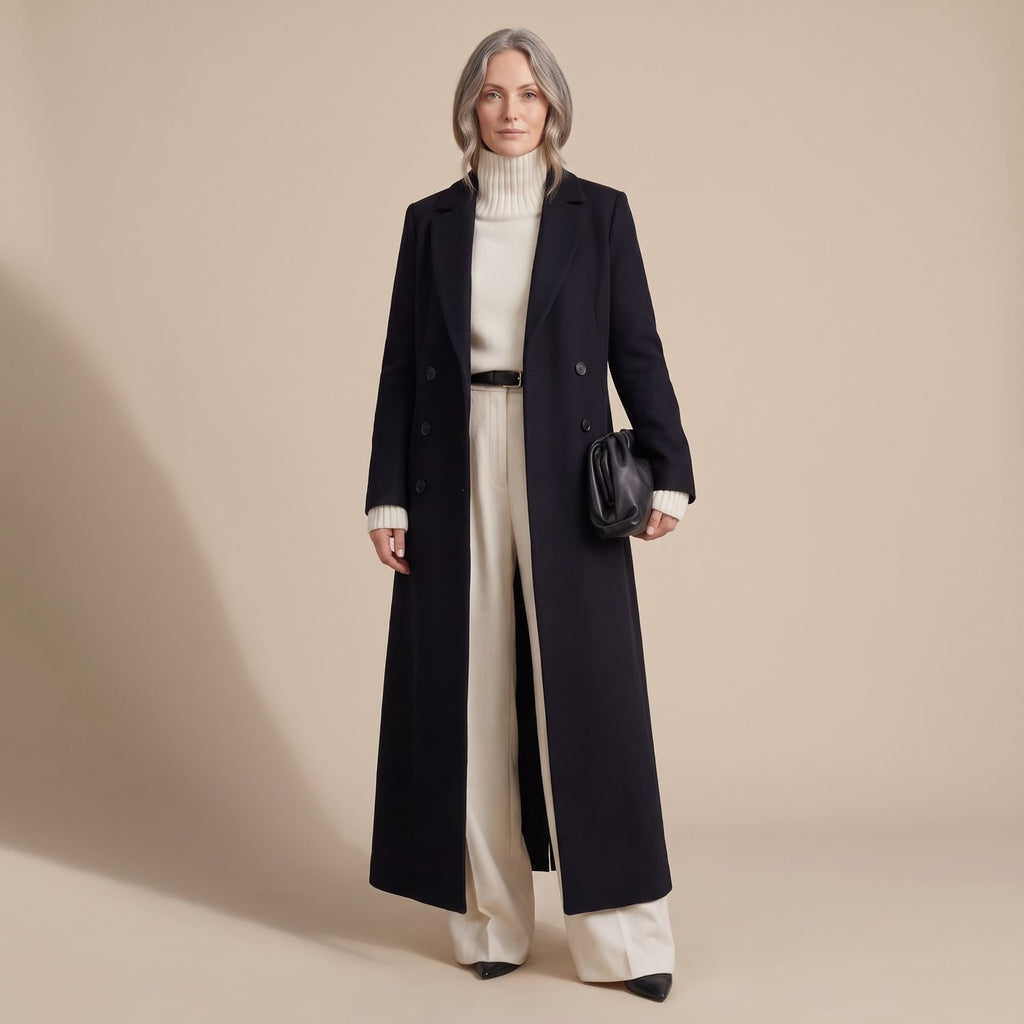 Women's Tailored Long Wool Overcoat Double-Breasted Maxi