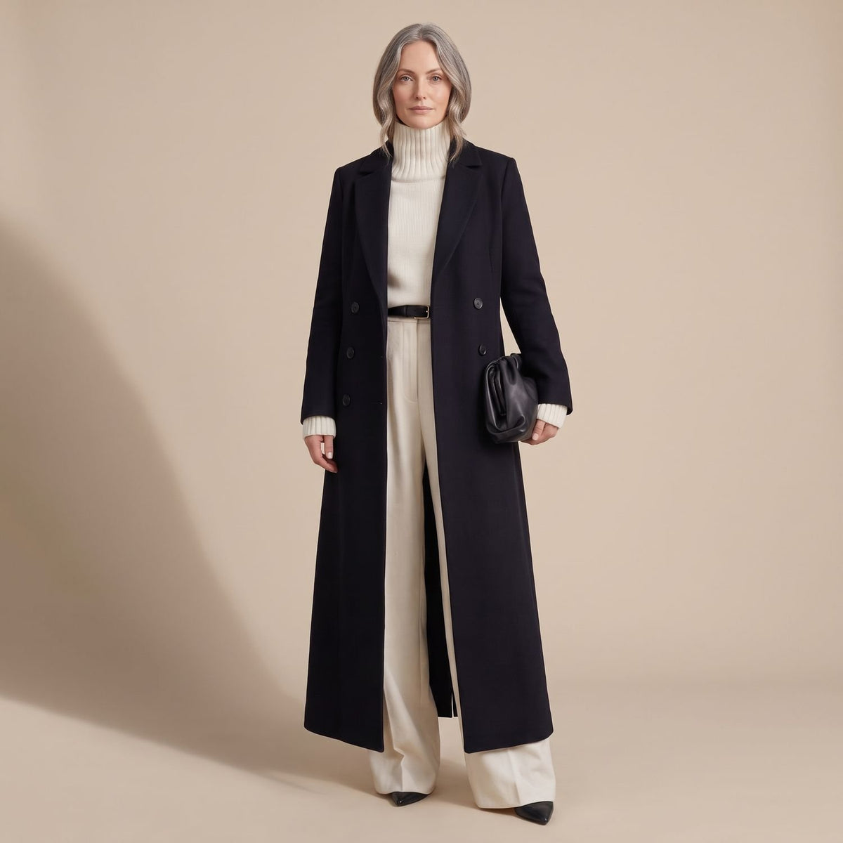 Women's Tailored Long Wool Overcoat Double-Breasted Maxi