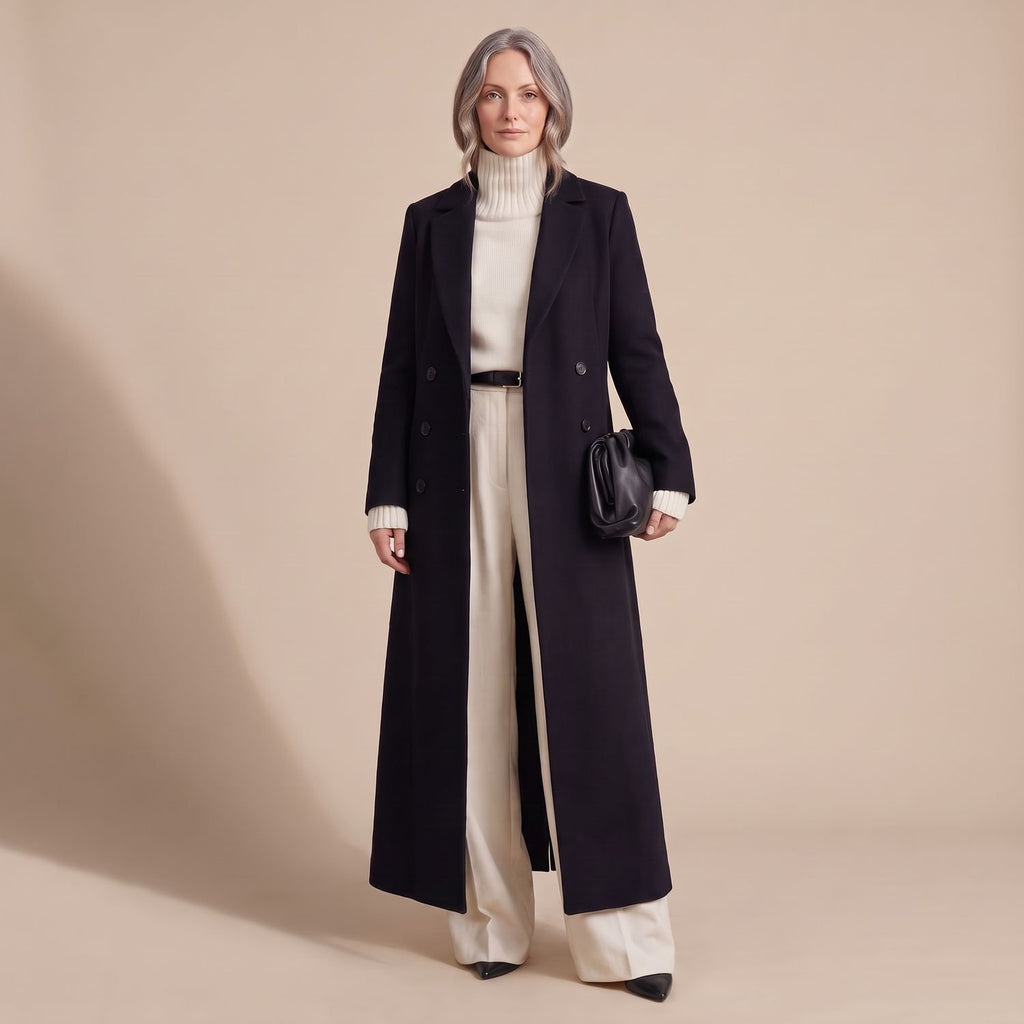 Women's Tailored Long Wool Overcoat Double-Breasted Maxi