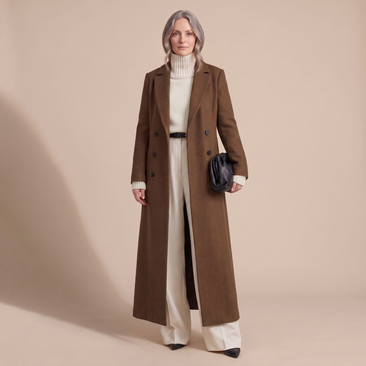 Women's Tailored Long Wool Overcoat Double-Breasted Maxi