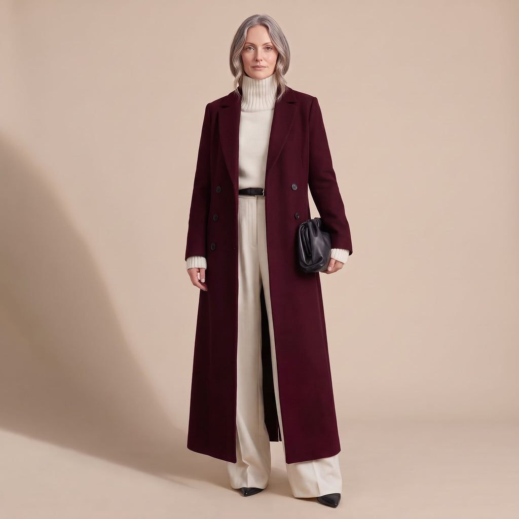 Women's Tailored Long Wool Overcoat Double-Breasted Maxi