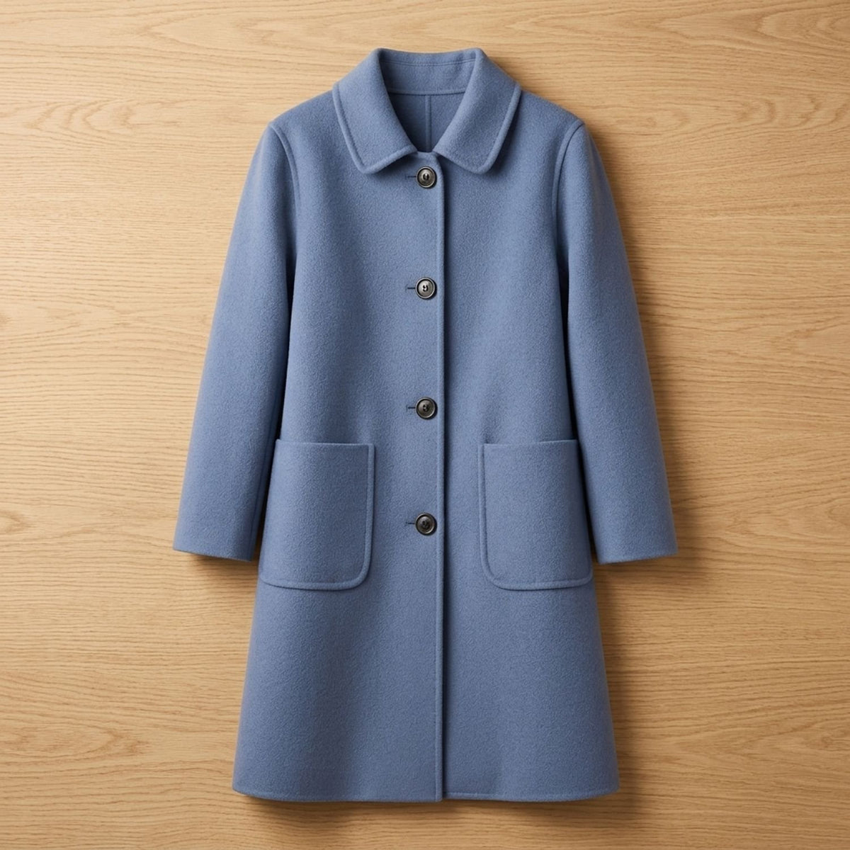 Women's Tailored Longline Wool Coat Single-Breasted Midi - Blue