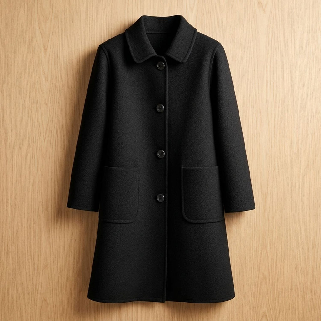 Women's Tailored Longline Wool Coat Single-Breasted Midi - Black