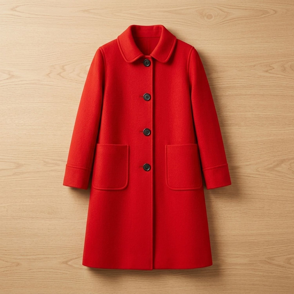 Women's Tailored Longline Wool Coat Single-Breasted Midi - Red