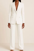 Women's Tailored Single-Button Blazer Pants Suit Set - White