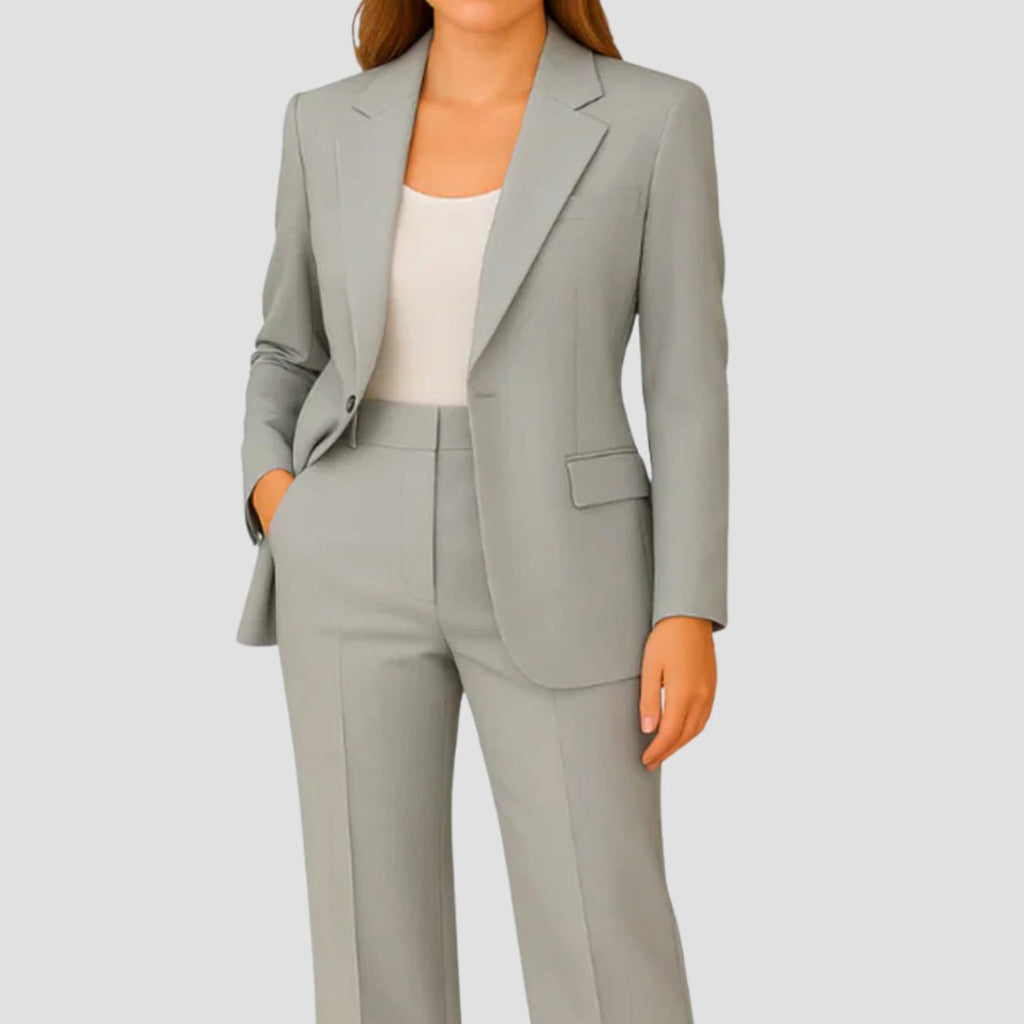 Women's Tailored Single-Button Blazer Suit Set Straight-Leg Pants - Gray