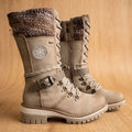 Women's Tall Lace-Up Winter Boots Knit Cuff Buckle Detail - Gray