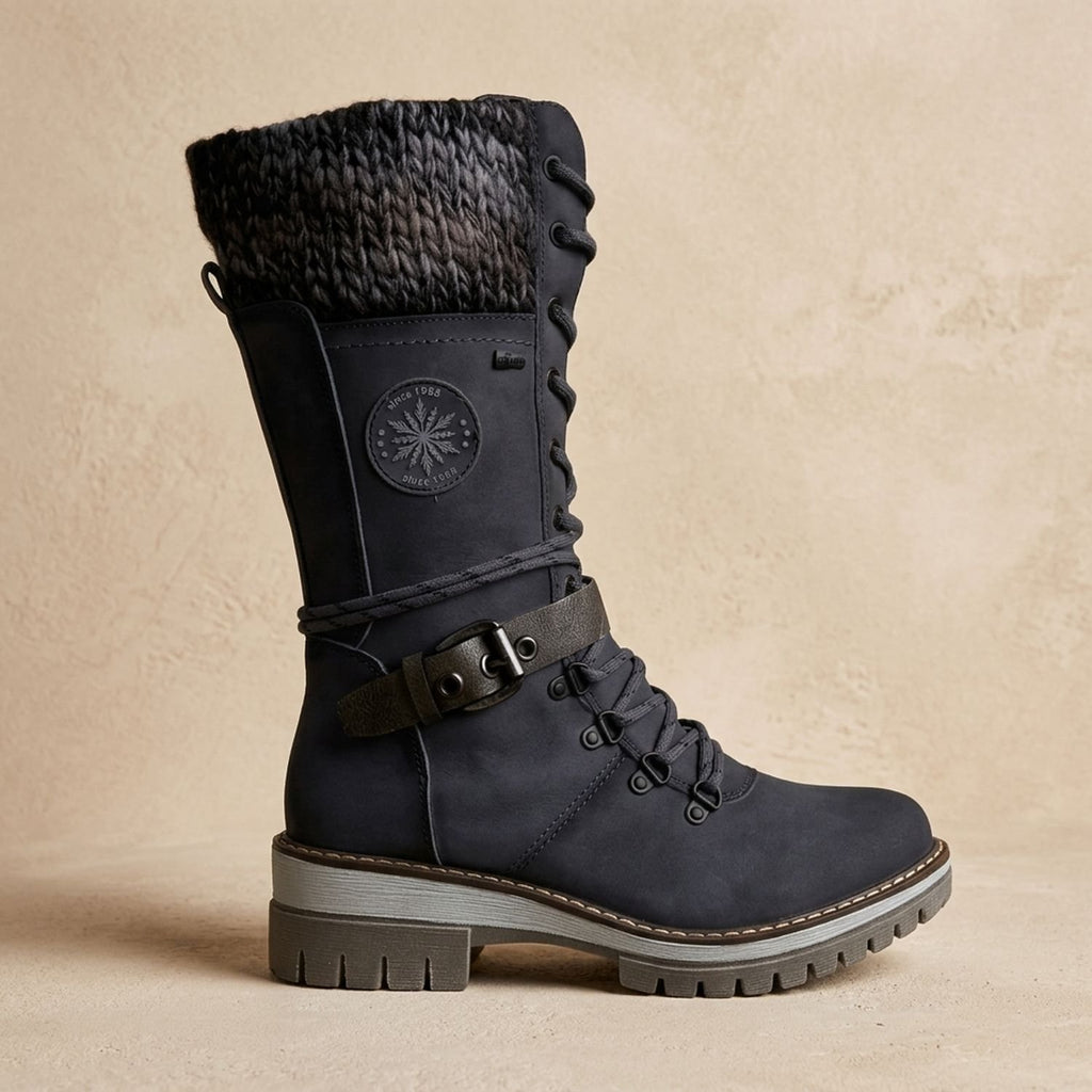 Women's Tall Lace-Up Winter Boots Knit Cuff Buckle Detail