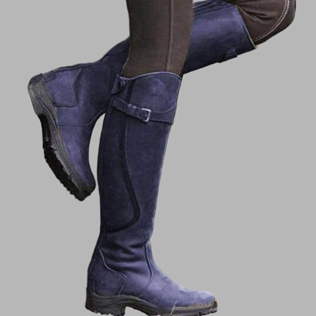 Women's Tall Leather Buckle-Strap Knee-High Hiking Boots - Lilac