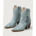 Women's Tasseled Western Ankle Boots Block Heel Pointed Toe - Blue