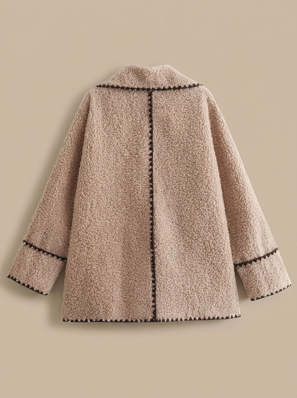 Women's Teddy Fleece Faux Fur Coat Black-Trim Lapel Jacket